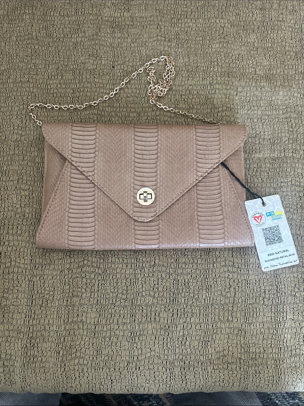 Elegant Taupe Envelope Shoulder Bag with Chain Strap 12”x7”